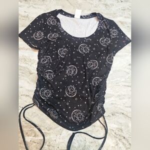 Celestial Print Ruched Drawstring Top | 1989 | Size M
